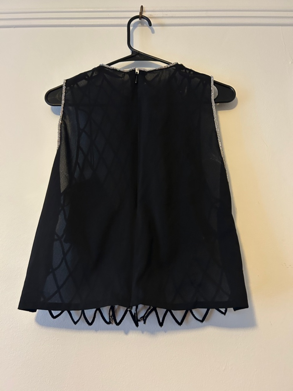 Alice + Olivia Black Sleeveless Top with Silver Beaded Net Overlay - Picture 5 of 11